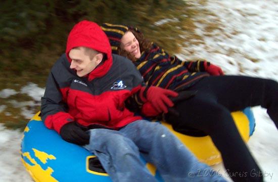Sarah and me tubing - we almost ran into a tree